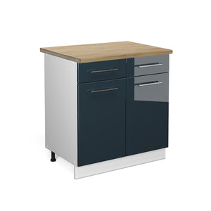 Vicco Mobiletti da cucina  Blu scuro lucido 80 cm , PL Rovere