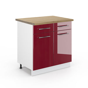 Vicco Mobiletto base per cucina Rosso bordeaux lucido 80 cm , PL Rovere
