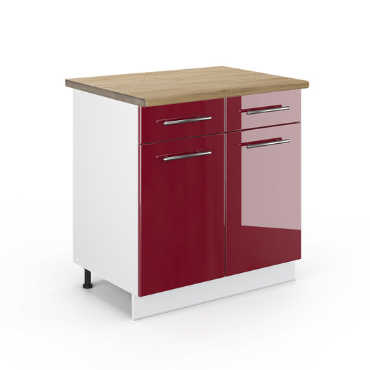 Vicco Mobiletto base per cucina Rosso bordeaux lucido 80 cm , PL Rovere