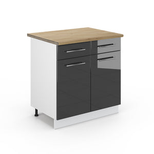 Vicco Mobiletto base per cucina Antracite lucido 80 cm , PL Rovere