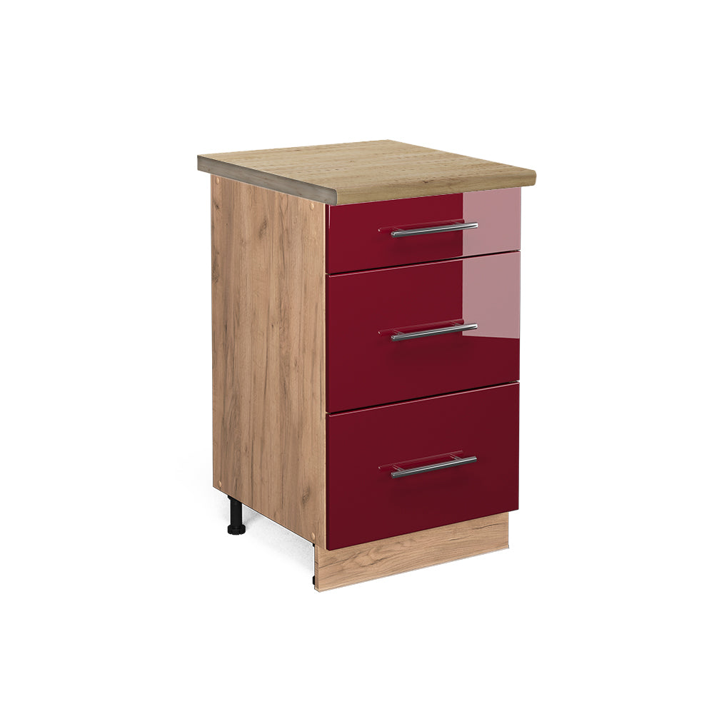 Vicco Mobiletto base per cucina Rosso bordeaux lucido 50 cm , PL Rovere