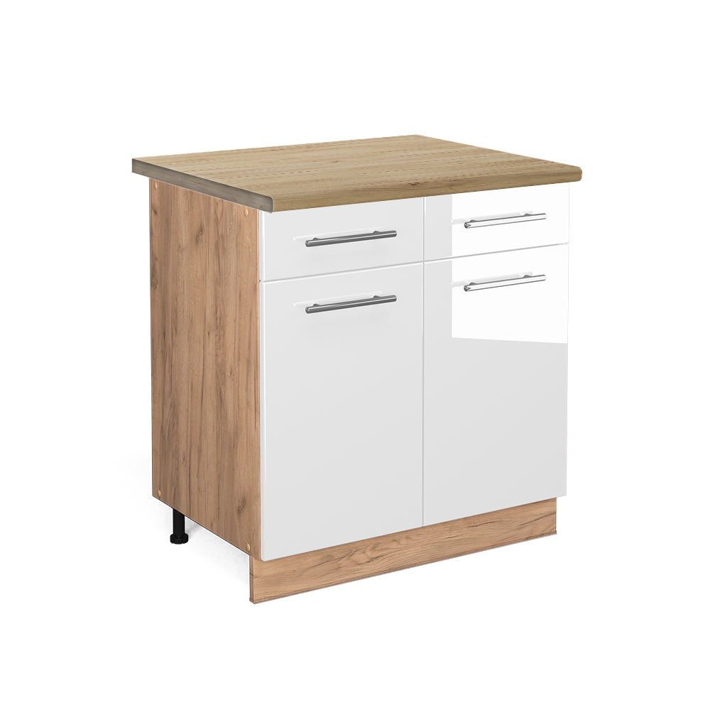 Vicco Mobiletto base per cucina Bianco lucido 80 cm , PL Rovere