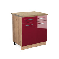 Vicco Mobiletto base per cucina Rosso bordeaux lucido 80 cm , PL Rovere