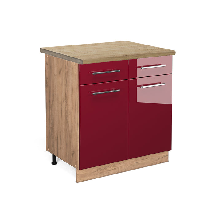 Vicco Mobiletto base per cucina Rosso bordeaux lucido 80 cm , PL Rovere