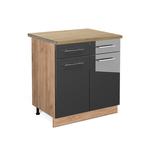 Vicco Mobiletto base per cucina Antracite lucido 80 cm , PL Rovere