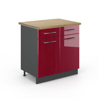 Vicco Mobiletto base per cucina Rosso bordeaux lucido 80 cm , PL Rovere