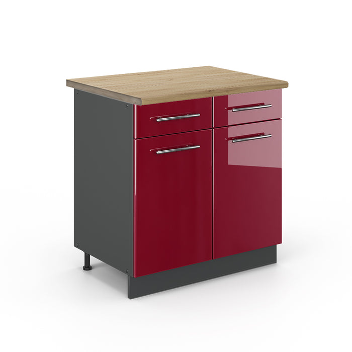 Vicco Mobiletto base per cucina Rosso bordeaux lucido 80 cm , PL Rovere