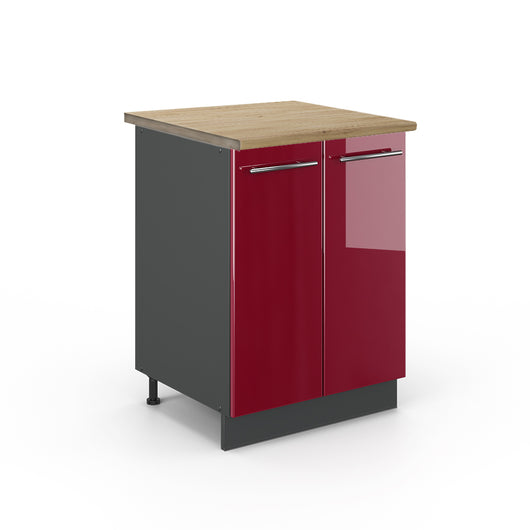 Vicco Mobiletto base cucina Rosso bordeaux lucido 60 cm , PL Rovere