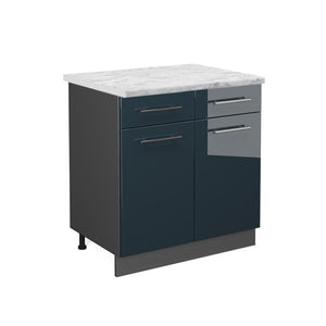 Vicco Mobili da cucina Blu scuro lucido 80 cm , PL Marmo