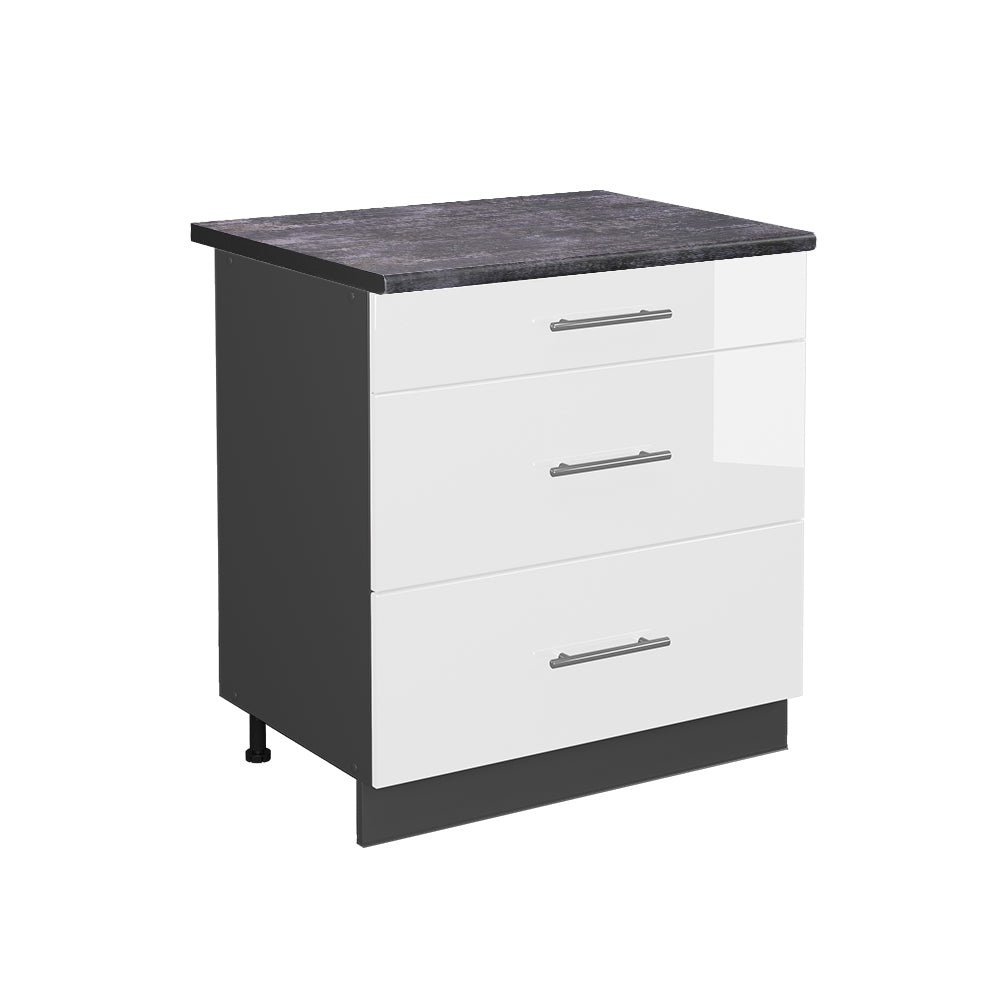 Vicco Mobiletto base per cucina Bianco lucido 80 cm con 3 cassetti, PL Antracite