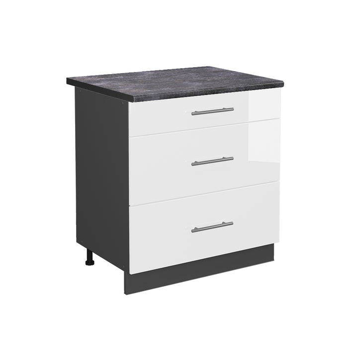 Vicco Mobiletto base per cucina Bianco lucido 80 cm con 3 cassetti, PL Antracite