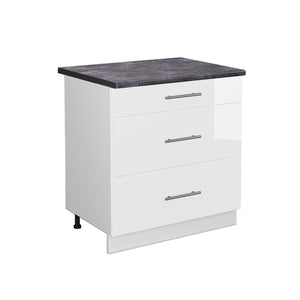Vicco Mobiletto base per cucina Bianco lucido 80 cm con 3 cassetti, PL Antracite