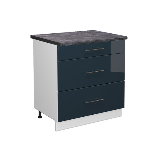 Vicco Armadi da cucina  Blu scuro lucido 80 cm con 3 cassetti, PL Antracite