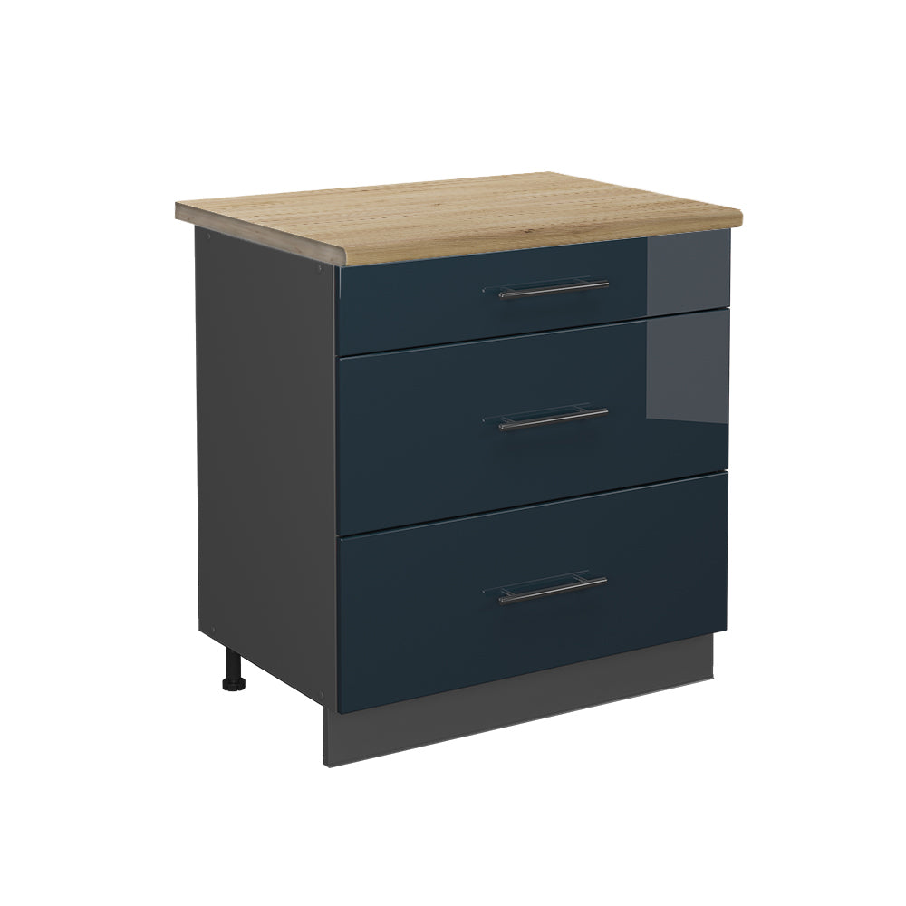 Vicco Basi  Blu scuro lucido 80 cm con 3 cassetti, PL Rovere