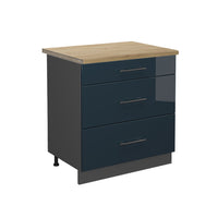 Vicco Basi  Blu scuro lucido 80 cm con 3 cassetti, PL Rovere