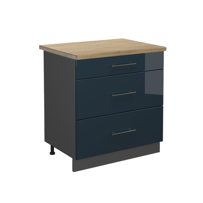 Vicco Basi  Blu scuro lucido 80 cm con 3 cassetti, PL Rovere
