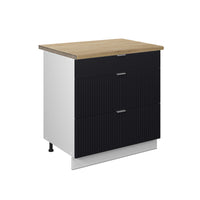 Vicco Mobiletto base per cucina Nero a righe 80 cm con 3 cassetti, PL Rovere