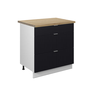 Vicco Mobiletto base per cucina Nero a righe 80 cm con 3 cassetti, PL Rovere