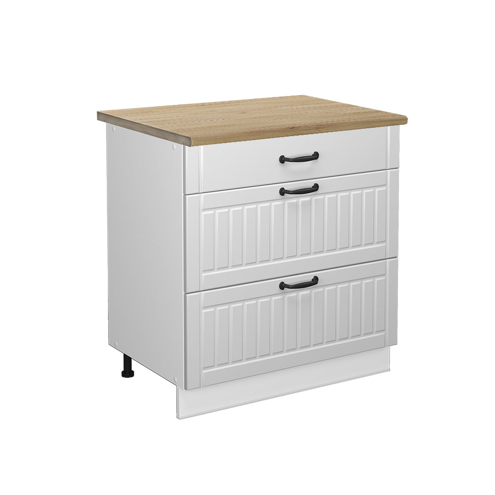 Vicco Mobiletto base per cucina Bianco casa di campagna 80 cm con 3 cassetti, PL Rovere