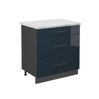 Vicco Basi  Blu scuro lucido 80 cm con 3 cassetti, PL Marmo