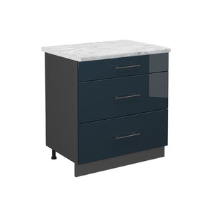 Vicco Basi  Blu scuro lucido 80 cm con 3 cassetti, PL Marmo