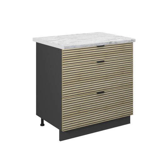 Vicco Mobiletto base per cucina Pannello in quercia 80 cm con 3 cassetti, PL Marmo