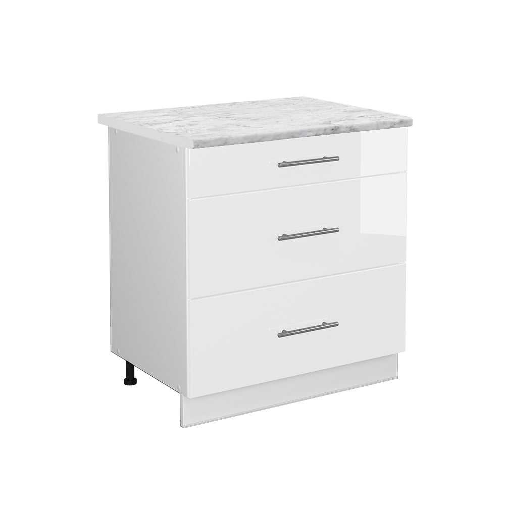Vicco Mobiletto base per cucina Bianco lucido 80 cm con 3 cassetti, PL Marmo