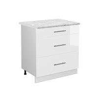 Vicco Mobiletto base per cucina Bianco lucido 80 cm con 3 cassetti, PL Marmo