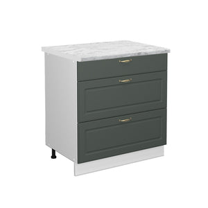 Vicco Mobiletto base per cucina Verde-oro Country House 80 cm con 3 cassetti, PL Marmo