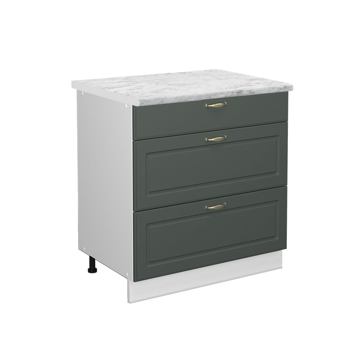 Vicco Mobiletto base per cucina Verde-oro Country House 80 cm con 3 cassetti, PL Marmo