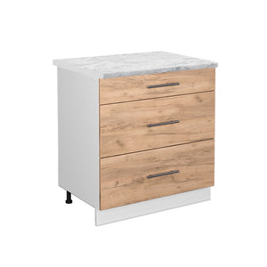 Vicco Mobiletto base per cucina Quercia dorata 80 cm con 3 cassetti, PL Marmo