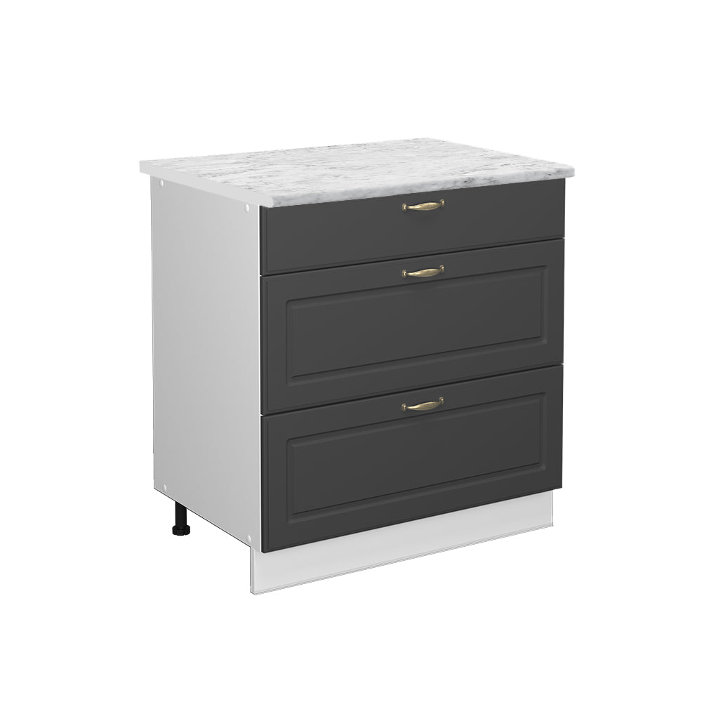 Vicco Mobiletto base per cucina Antracite-oro 80 cm con 3 cassetti, PL Marmo