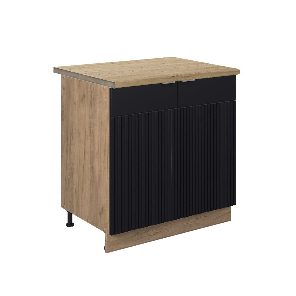 Vicco Mobiletto base cucina Nero a righe 80 cm con ripiano, PL Rovere