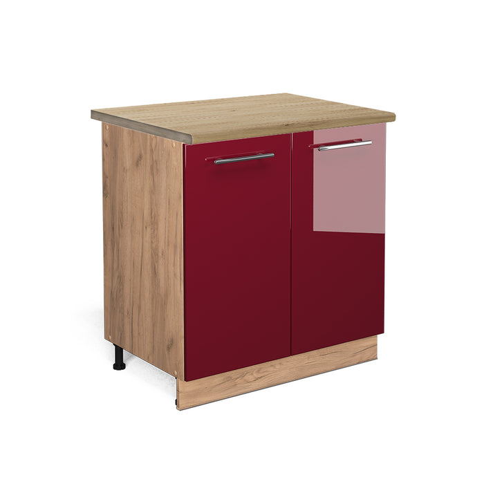 Vicco Mobiletto base cucina Rosso bordeaux lucido 80 cm con ripiano, PL Rovere