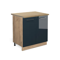 Vicco Mobiletto base cucina Blu scuro lucido 80 cm con ripiano, PL Rovere