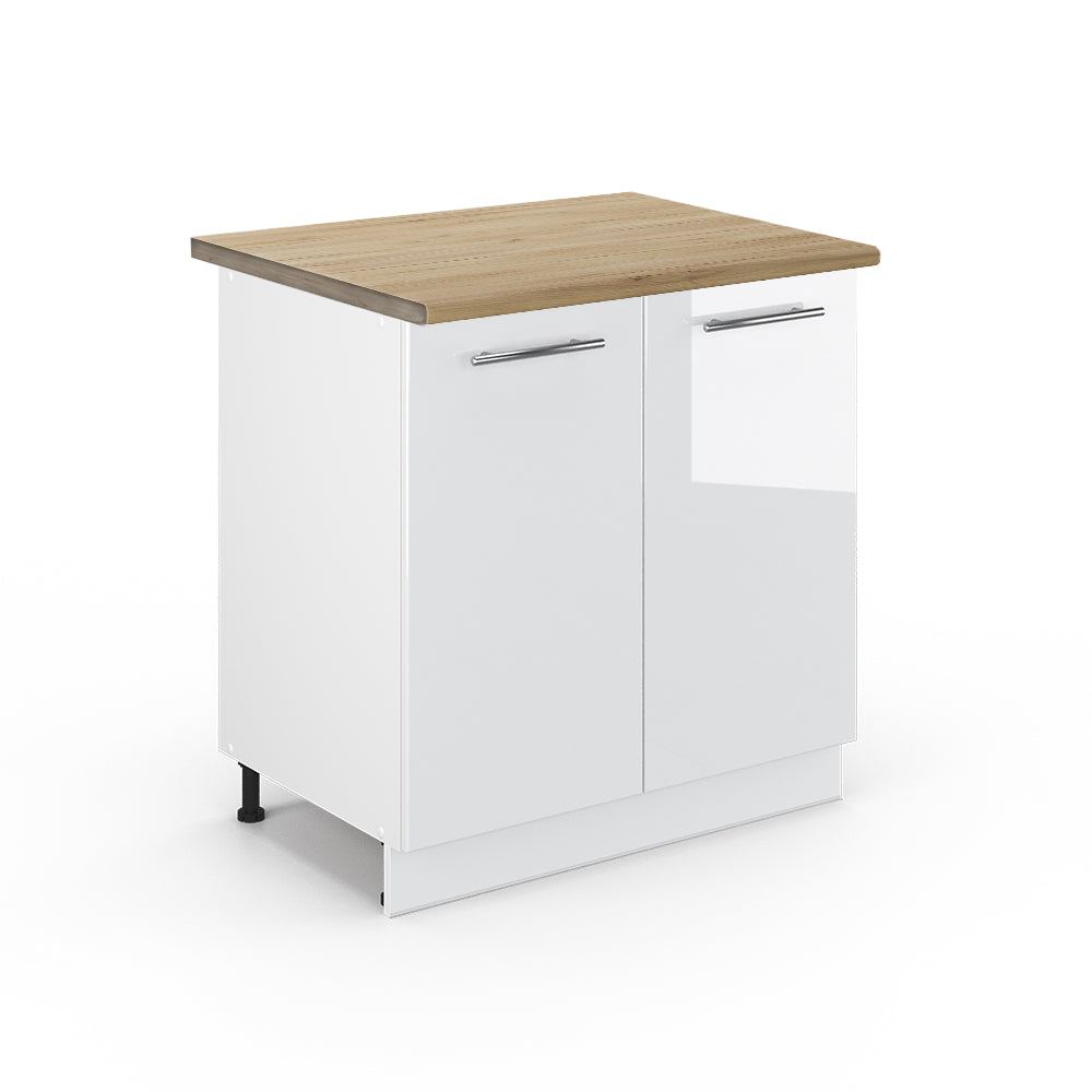 Vicco Mobile lavello cucina Bianco lucido 80 cm con ripiano, PL Rovere