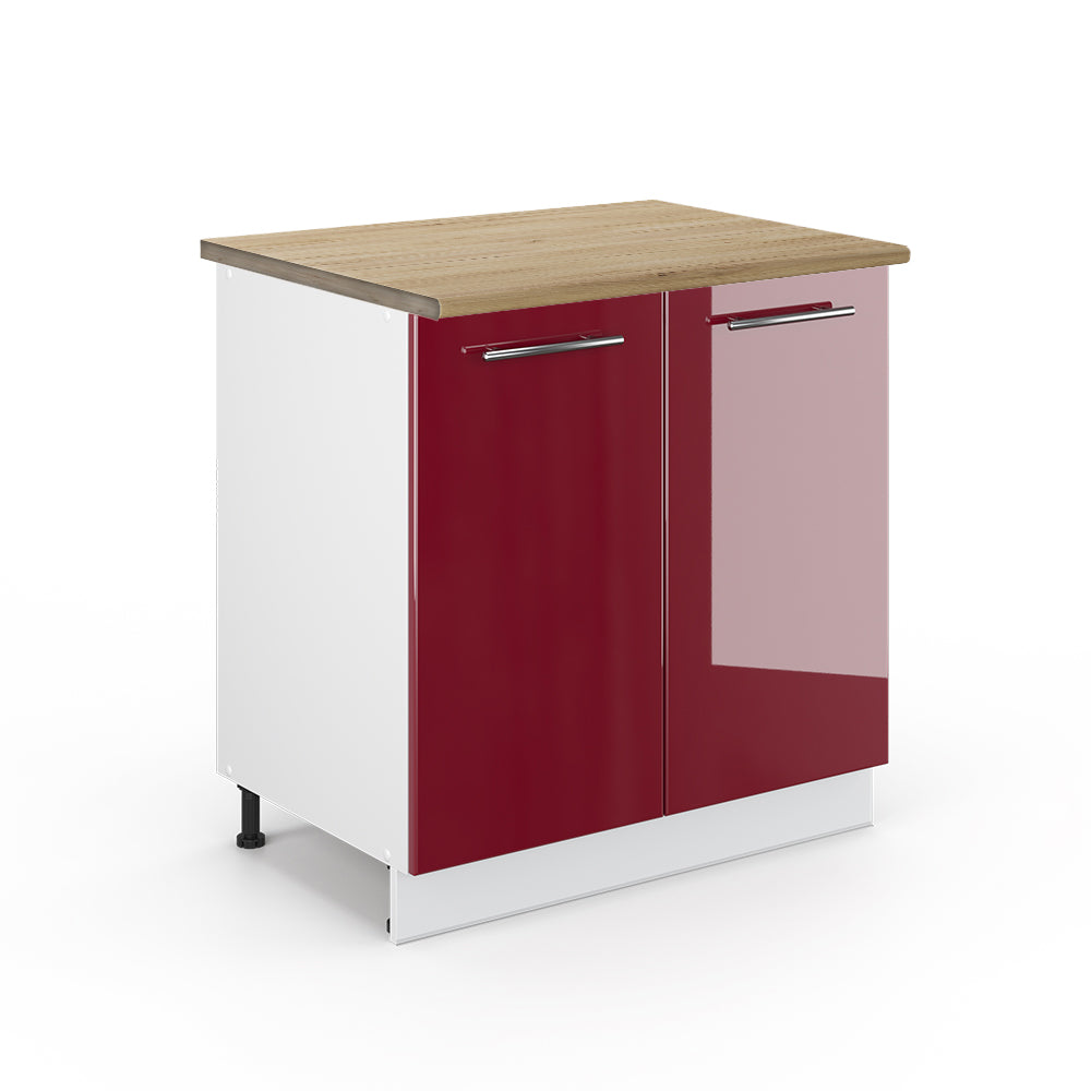 Vicco Mobile lavello cucina Rosso bordeaux lucido 80 cm con ripiano, PL Rovere