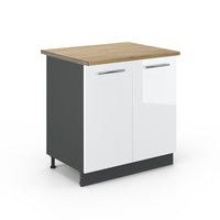 Vicco Mobile lavello cucina Bianco lucido 80 cm con ripiano, PL Rovere