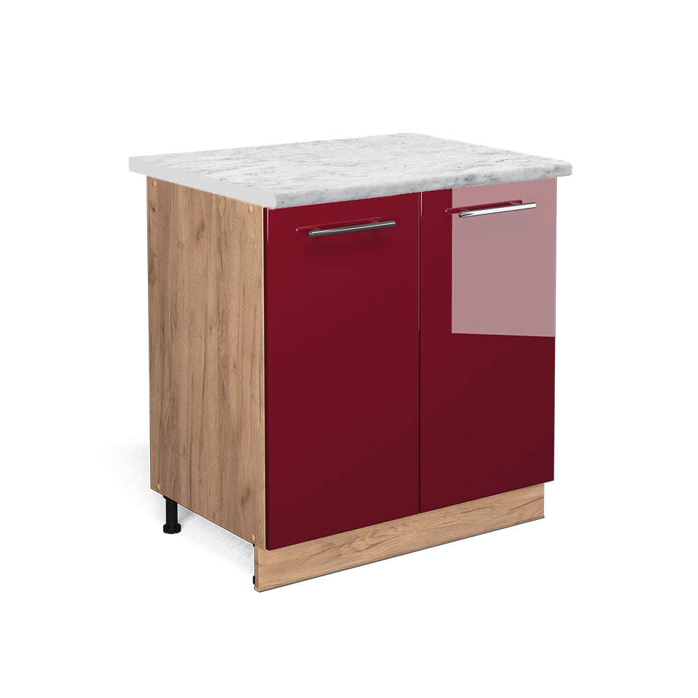 Vicco Mobiletto base cucina Rosso bordeaux lucido 80 cm con ripiano, PL Marmo