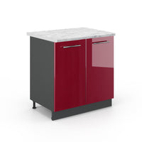 Vicco Mobile lavello cucina Rosso bordeaux lucido 80 cm con ripiano, PL Marmo