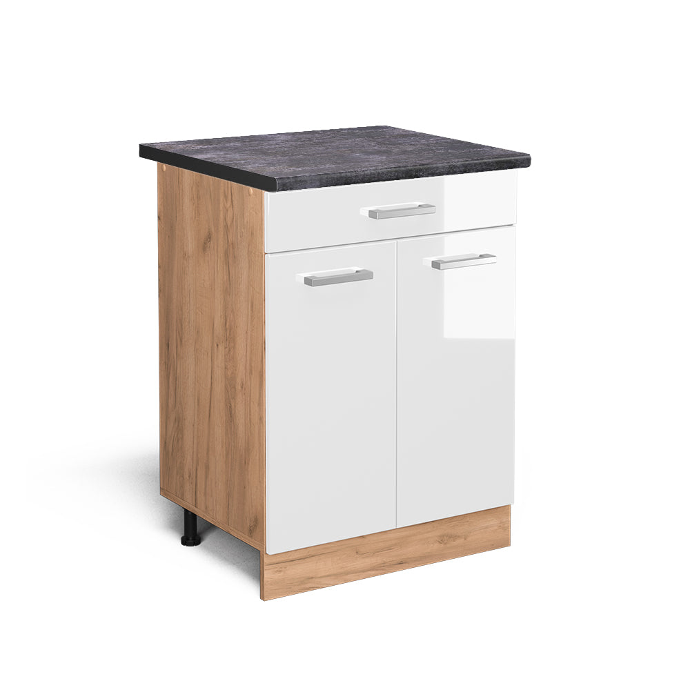 Vicco Mobiletto base per cucina Bianco lucido 60 cm con cassetto, PL Antracite