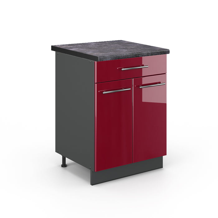 Vicco Mobiletto base per cucina Rosso bordeaux lucido 60 cm con cassetto, PL Antracite