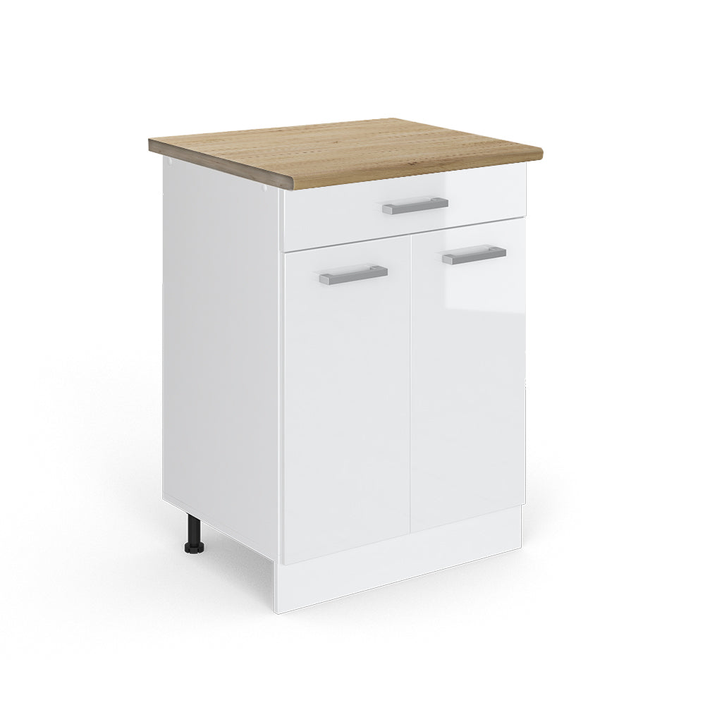 Vicco Mobiletto base per cucina Bianco lucido 60 cm con cassetto, PL Rovere