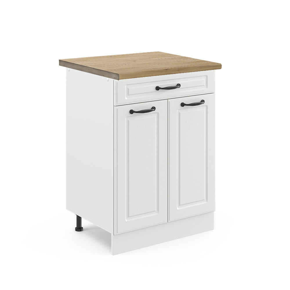 Vicco Mobiletto base per cucina Bianco casa di campagna 60 cm con cassetto, PL Rovere