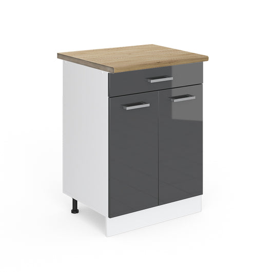 Vicco Mobiletto base per cucina Antracite lucido 60 cm con cassetto, PL Rovere