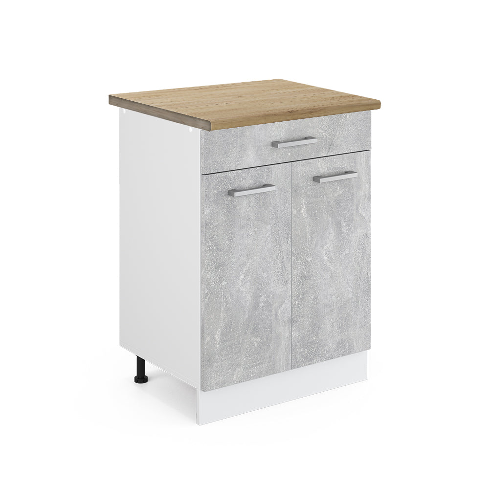 Vicco Mobiletto base per cucina Calcestruzzo 60 cm con cassetto, PL Rovere