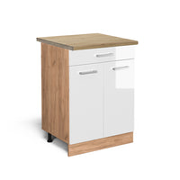 Vicco Mobiletto base per cucina Bianco lucido 60 cm con cassetto, PL Rovere