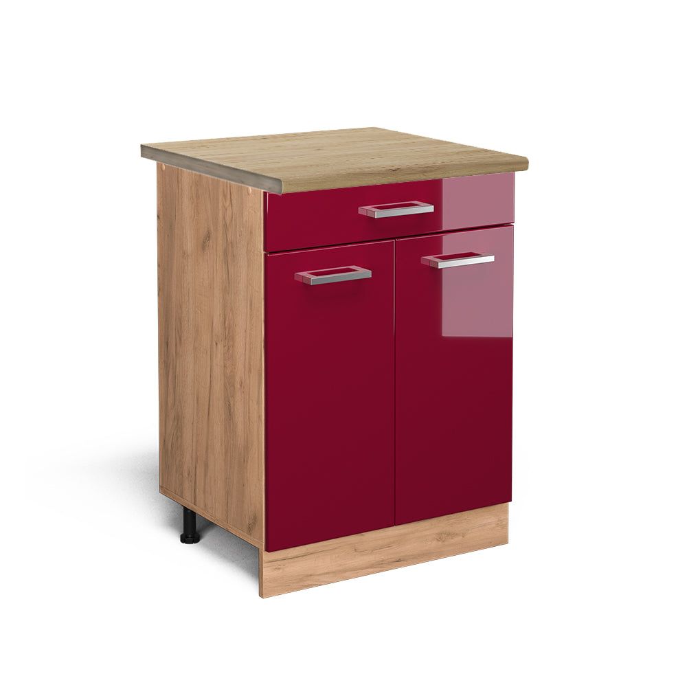 Vicco Mobiletto base per cucina Rosso lucido 60 cm con cassetto, PL Rovere