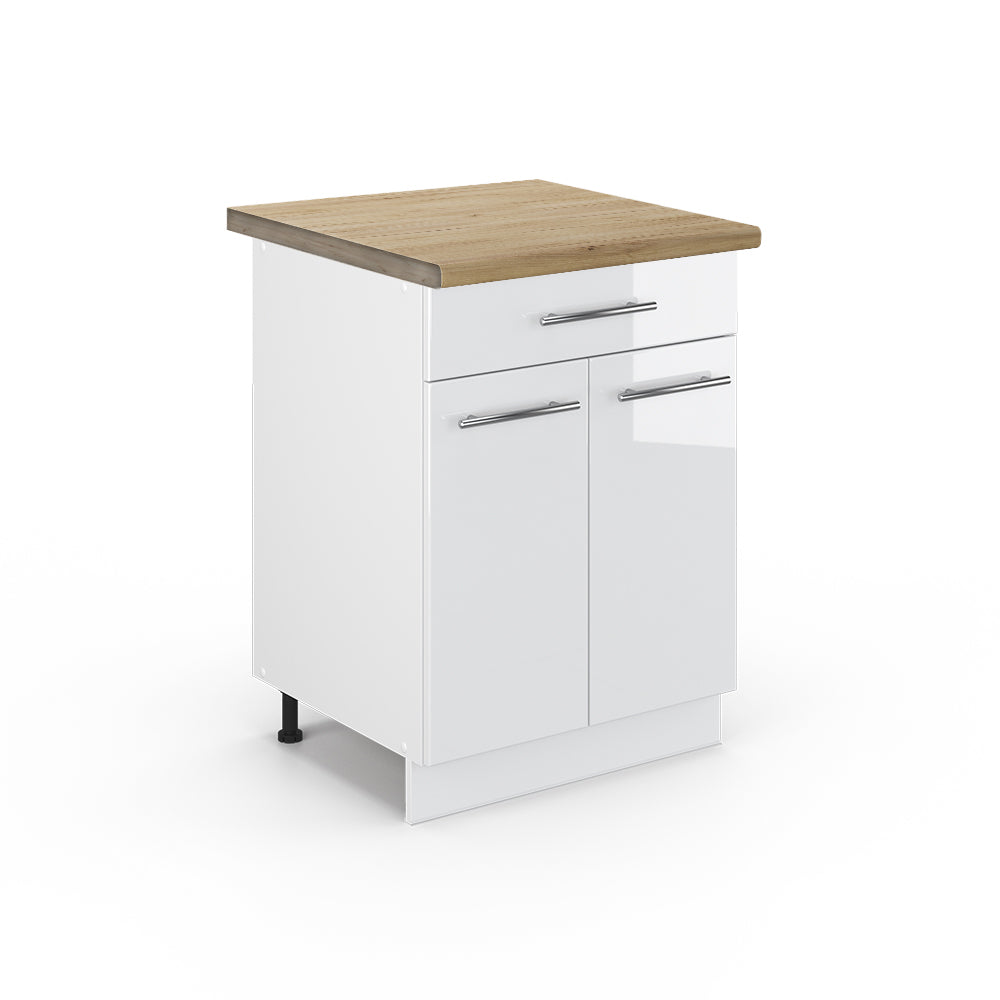 Vicco Mobiletto base per cucina Bianco lucido 60 cm con cassetto, PL Rovere