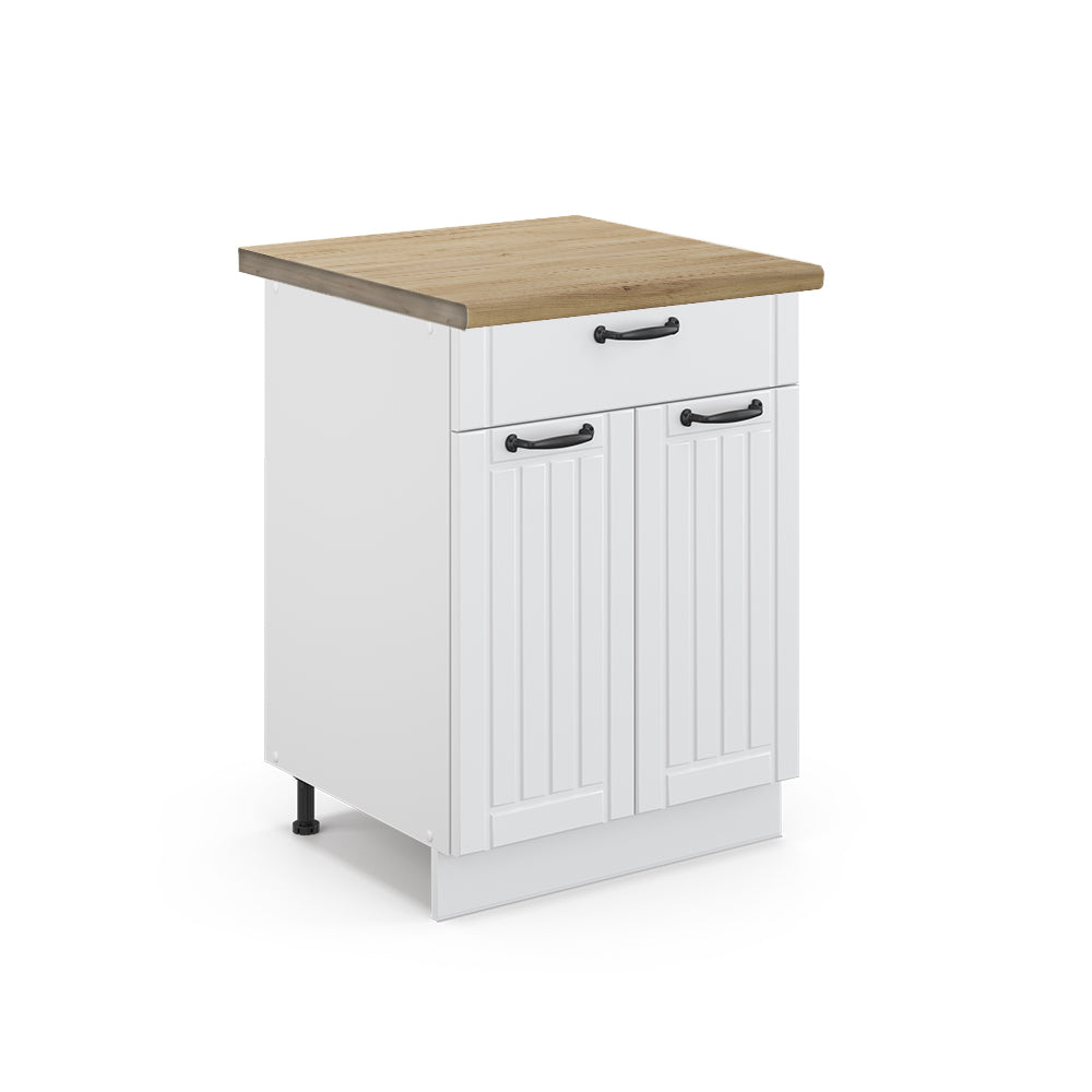 Vicco Mobiletto base per cucina Bianco casa di campagna 60 cm con cassetto, PL Rovere